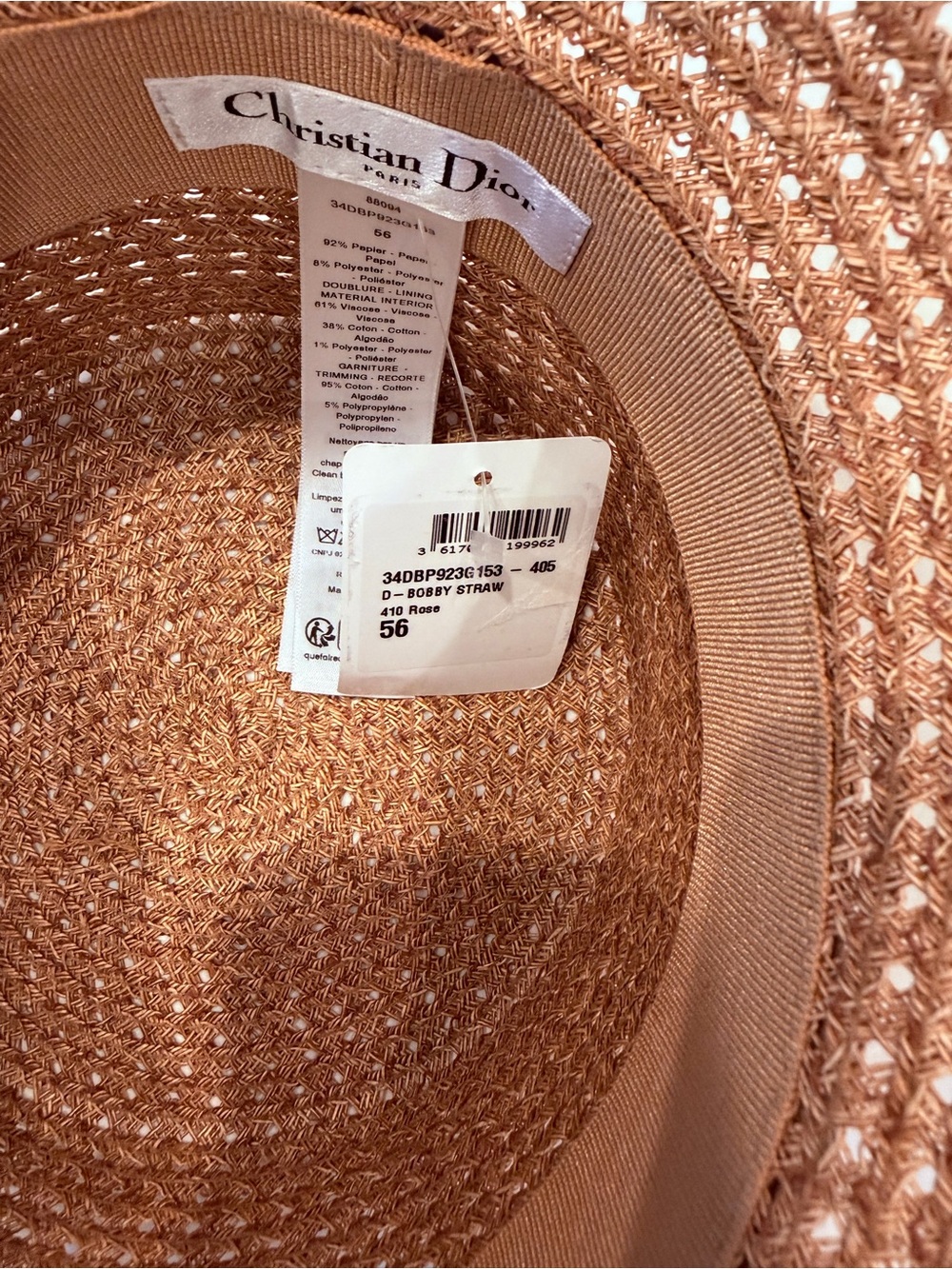 Dior Straw Bobby Hat in Rose Gold Tone